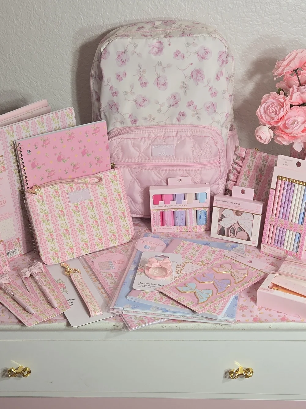 LoveShackFancy Pink Floral Backpack and Stationery Set